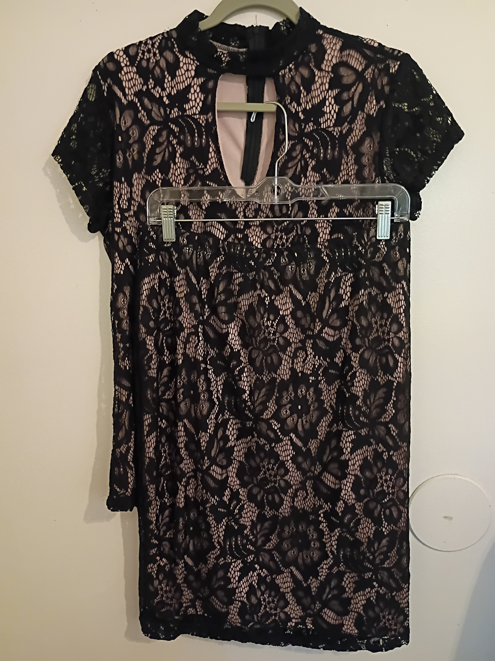 VTG Black Lace Skirt Set with Nude Lining - Elegant Women's Two-Piece Sz XL
